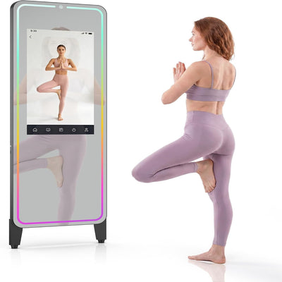 Smart Fitness Mirror with 32'' HD Touchscreen, 65'' Full-Length Mirror, Android OS, Voice Control, for Home Gym, Yoga, Dance and Training