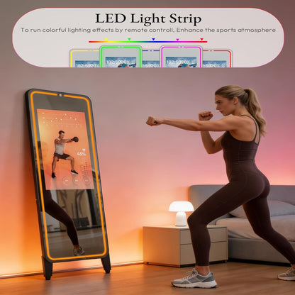Smart Fitness Mirror with 32'' HD Touchscreen, 65'' Full-Length Mirror, Android OS, Voice Control, for Home Gym, Yoga, Dance and Training