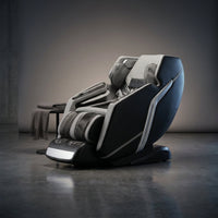 4D Deluxe Gray and Black Zero Gravity and Space Saving Faux Leather Heated Massage Chair with Sl-Track and Bluetooth — Studio Shot