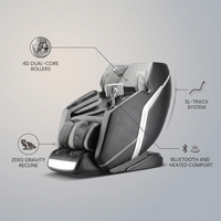 4D Deluxe Gray and Black Zero Gravity and Space Saving Faux Leather Heated Massage Chair with Sl-Track and Bluetooth — infographic