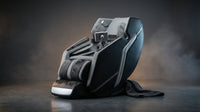 4D Deluxe Gray and Black Zero Gravity and Space Saving Faux Leather Heated Massage Chair with Sl-Track and Bluetooth — Lifestyle