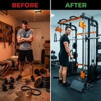 Home Gym Smith Machine Cable Crossover Weightlifting Sports Training — Before & After