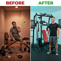 Home Gym Smith Machine with 138LB Weight Stack, Leg Press & LAT Station for Full Body Workouts — Before & After