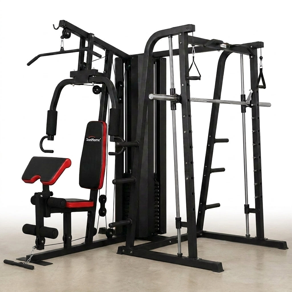 Home Gym Smith Machine with 138LB Weight Stack, Leg Press & LAT Station for Full Body Workouts — Studio Shot