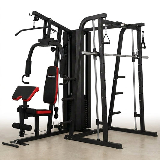 Home Gym Smith Machine with 138LB Weight Stack, Leg Press & LAT Station for Full Body Workouts — Studio Shot