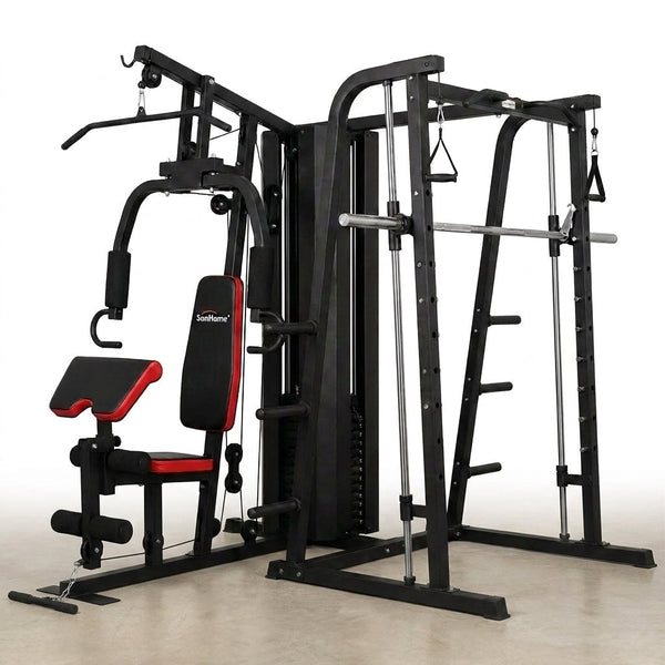 Home Gym Smith Machine with 138LB Weight Stack, Leg Press & LAT Station for Full Body Workouts — Studio Shot