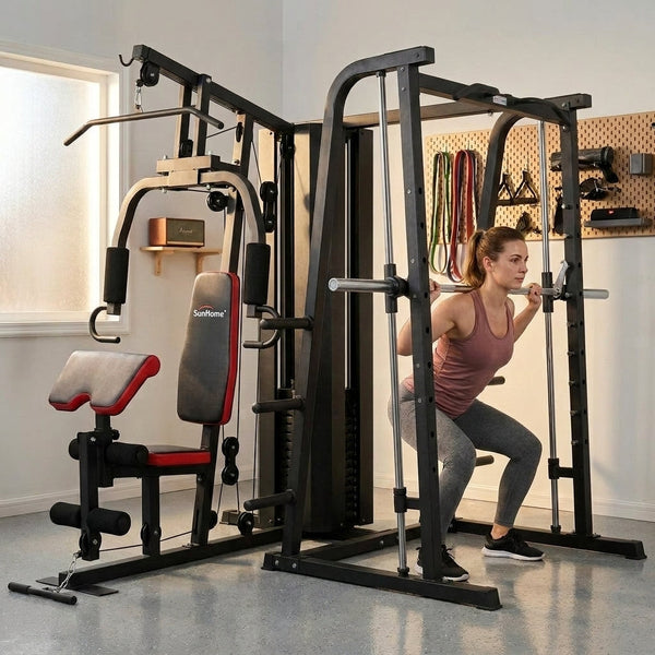 Smith Machine Built for Full Body Workouts, 138LB Weight Stack, Leg Press Station, LAT Pulldown System