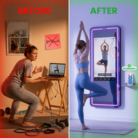 Smart Fitness Mirror for Home Gym Workout, 32" Touchscreen & Open System, No Subscription Fees, Support Fitness Apps, Wall Mount & Free Standing, Can Be Used with Home Workout Equipment — Before & After