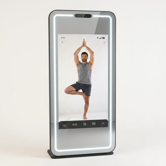 Smart Fitness Mirror for Home Gym Workout, 32" Touchscreen & Open System, No Subscription Fees, Support Fitness Apps, Wall Mount & Free Standing, Can Be Used with Home Workout Equipment — Studio Shot