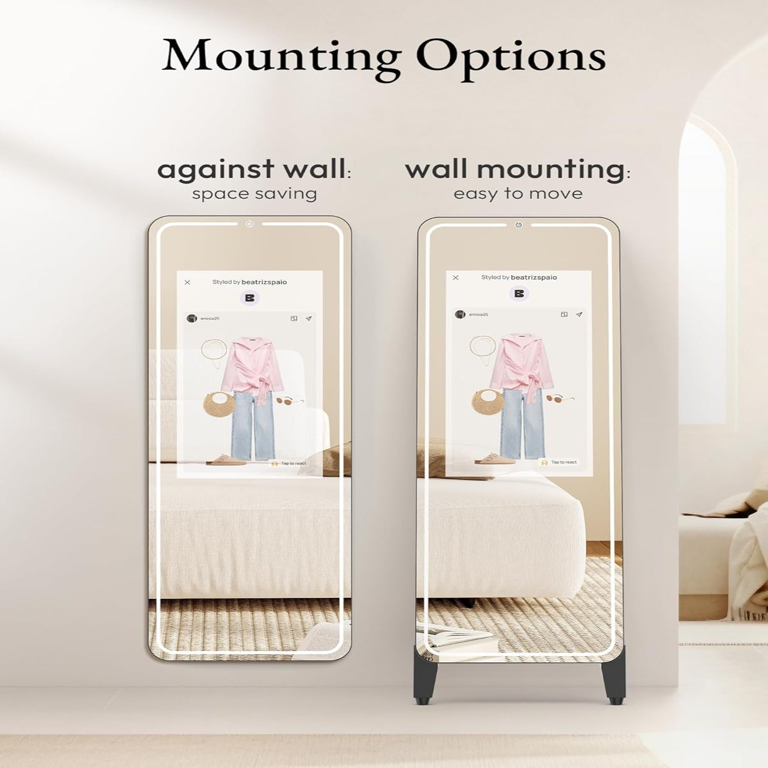 Smart Fitness Mirror with 32'' HD Touchscreen, 65'' Full-Length Mirror, Android OS, Voice Control, for Home Gym, Yoga, Dance and Training