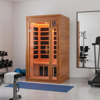 DYNAMIC SAUNAS Barcelona 1- to 2-Person Low EMF FAR Infrared Sauna with Red Light Therapy & Bluetooth Speakers | Personal Indoor Dry Heat Sauna for Home & Gym – Made from Canadian Hemlock