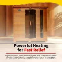 Infrared Sauna Designed for Full Family Use, Canadian Red Cedar, 10 Carbon Heaters, Ultra-Low EMF