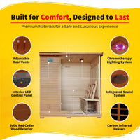 Infrared Sauna Designed for Full Family Use, Canadian Red Cedar, 10 Carbon Heaters, Ultra-Low EMF